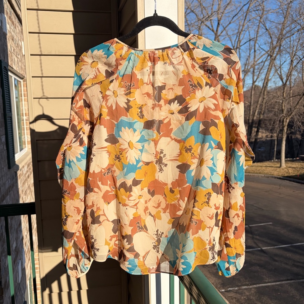 🆕 Lauren Ralph Lauren Floral Blouse Size Large Boho Sheer Multicolor Top Style - Picture 6 of 17